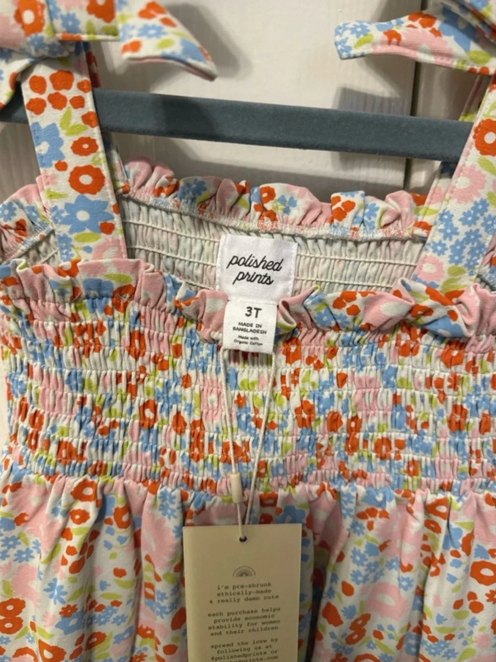 Girls' Floral Tie-Shoulder Summer Dress - Pink Orange Blue